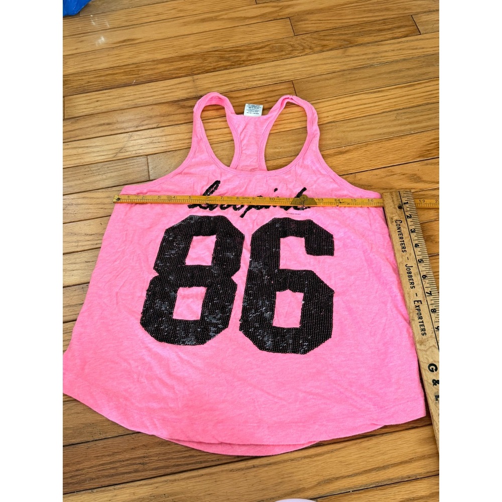 Y2K 2000s Victorias Secret PINK Sequin Racerback Tank Top Pink Black - Picture 5 of 6